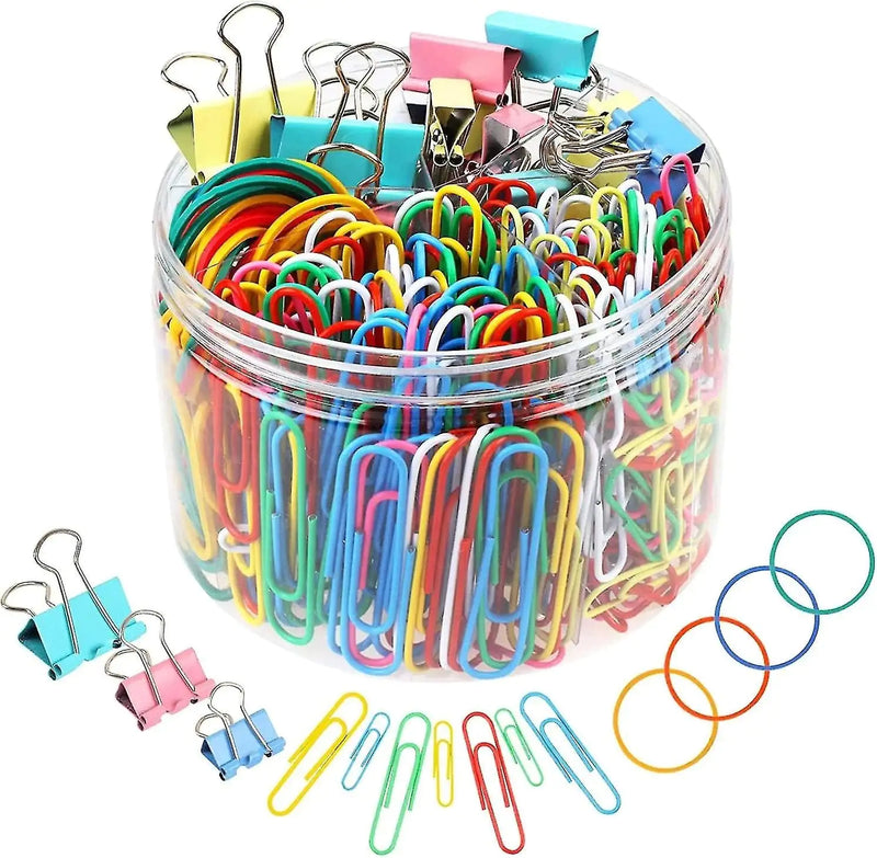 THE CEO's 240pc Colorful Mixed Paper Clips, Rubber Band, Binder Clips Stationery Set